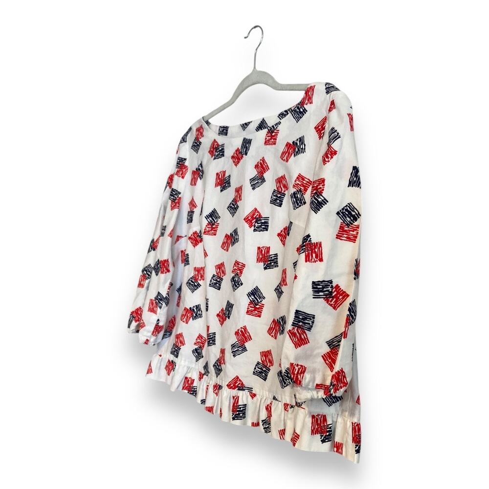 Womens Vintage Hand Made Red White Ruffle 3/4 Sleeve Boat Neck Tunic Top Size XL - Picture 16 of 16